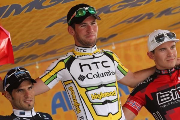 Mark Cavendish, JJ Haedo (left) and Alexander Kristoff were the top three on stage one.