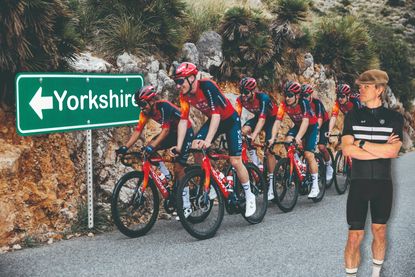 Ineos riders climb towards yourkshire under Hutch's watchful eye