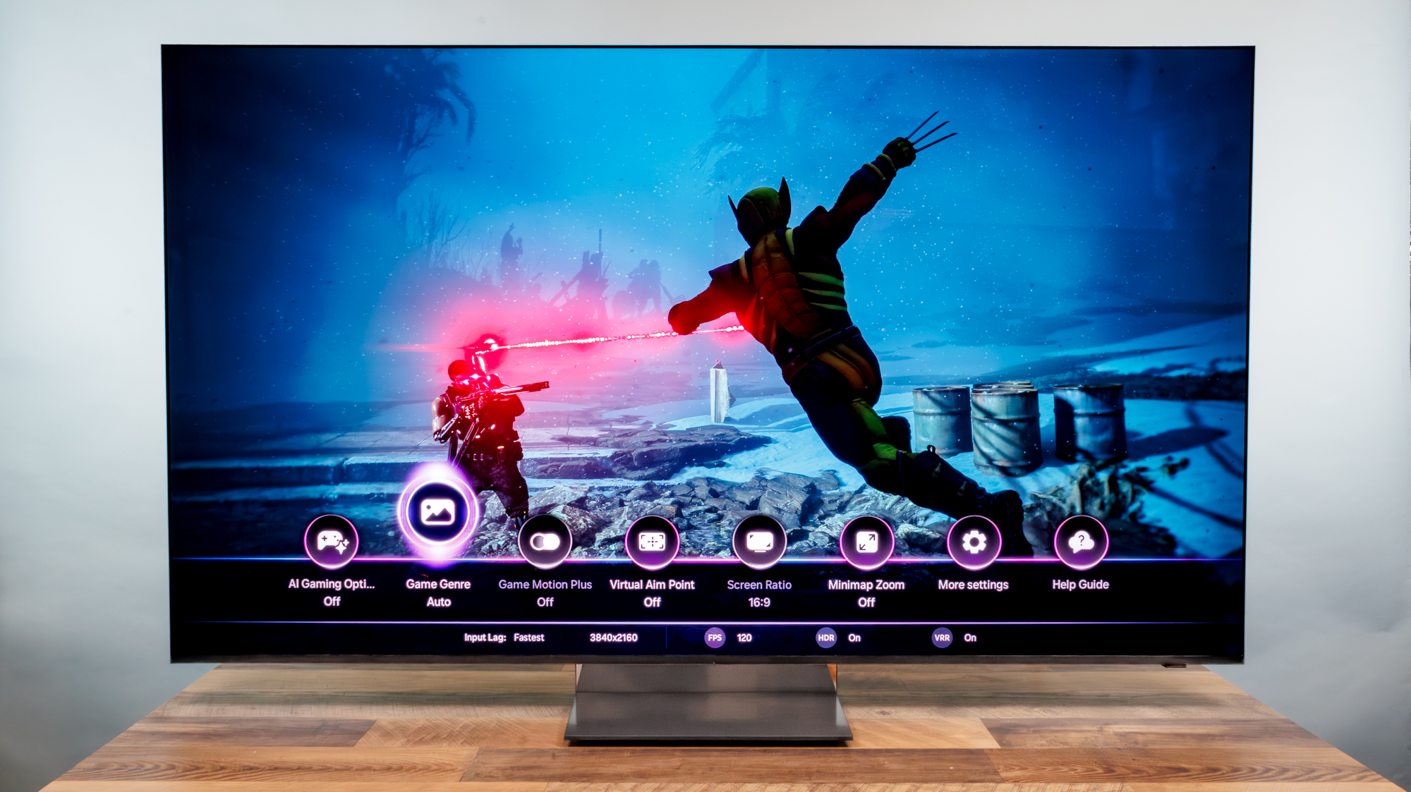A Samsung R95H Micro RGB TV on a desk