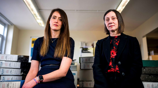Detective Constable Kat Savage and Detective Inspector Justine Jenkins in the office of Operation Reactivate