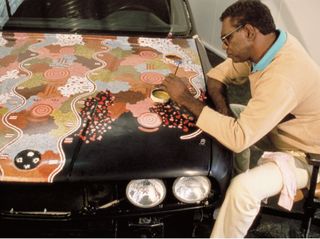 Michael Jagamara Nelson painting BMW Art Car #7, BMW M3 Group A, 1989