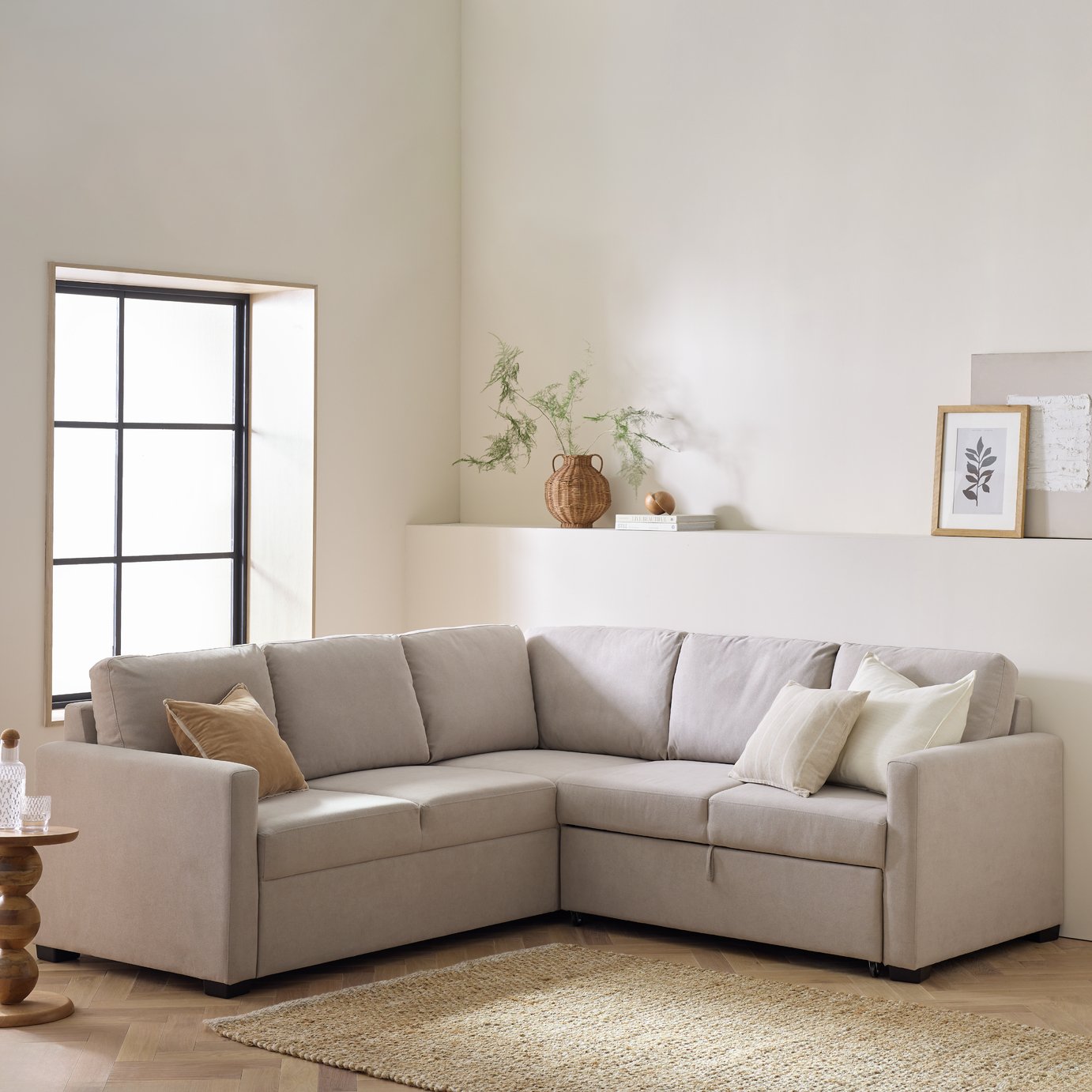Habitat Reagan Fabric Corner Sofa Bed- Natural