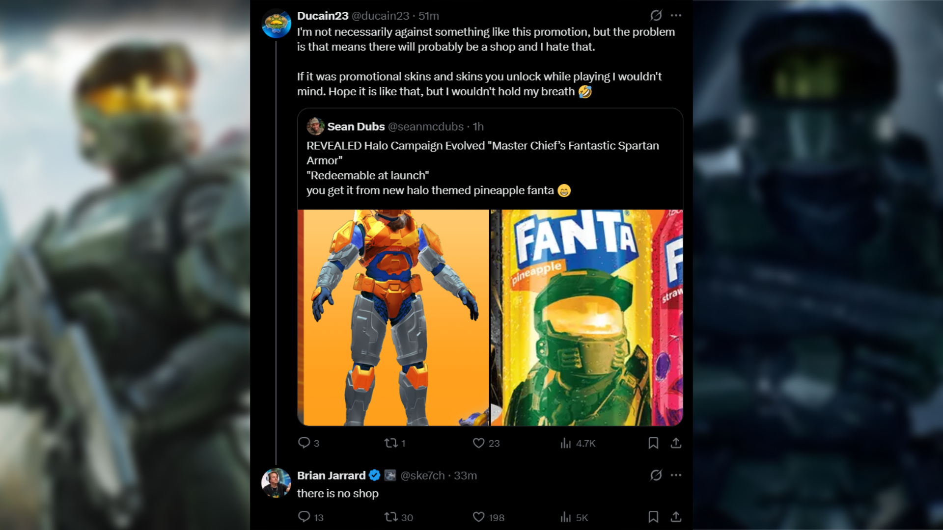 Screenshot of Halo Studio's community director confirming Halo: Campaign Evolved will not feature a shop.
