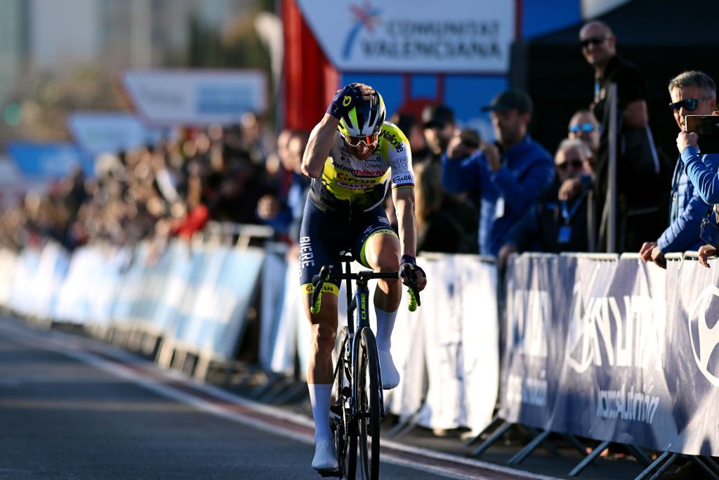 VALENCIA SPAIN FEBRUARY 05 Rui Costa of Portugal and Team Intermarche Circus Wanty celebrates at finish line as stage winner during the 74th Volta a la Comunitat Valenciana 2023 Stage 5 a 932km stage from Paterna to Valencia on February 05 2023 in Valencia Spain Photo by Dario BelingheriGetty Images