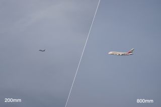 Two airplanes composited next to each other to show different focal lengths