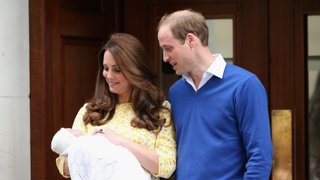 Prince William, Duke of Cambridge and Catherine, Duchess Of Cambridge depart the Lindo Wing with their new baby daughter at St Mary's Hospital on May 2, 2015 in London, England