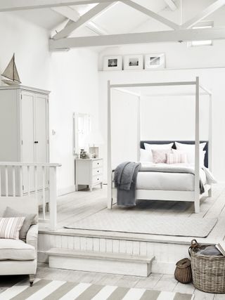 Neptune Wardley four poster bed, Sophie bed linen, Larsson 3 Drawer Chest of Drawers, Larsson 2 Door Wardrobe