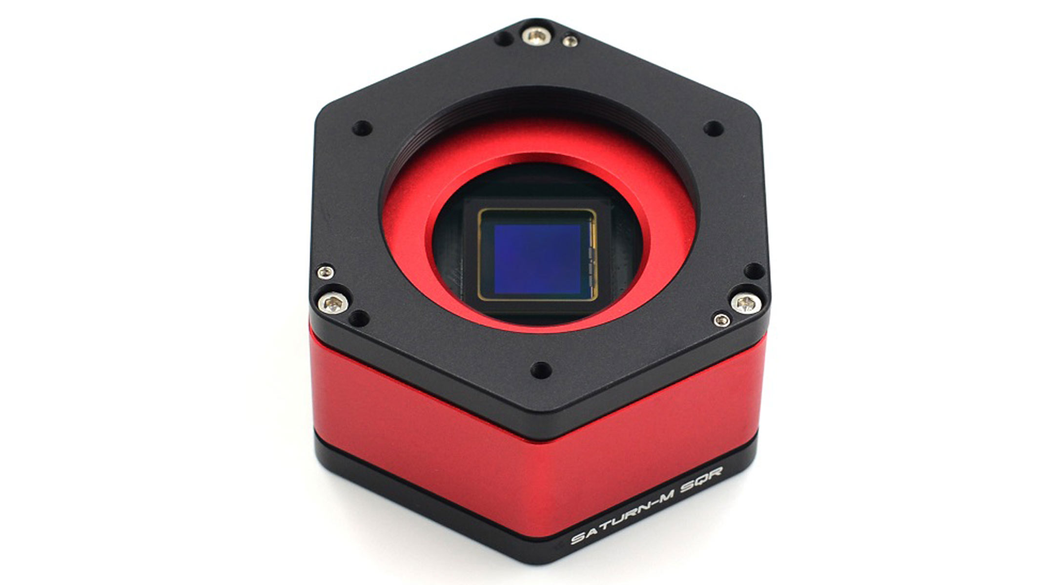 A Saturn M SQR 2 astronomy camera on a white background.