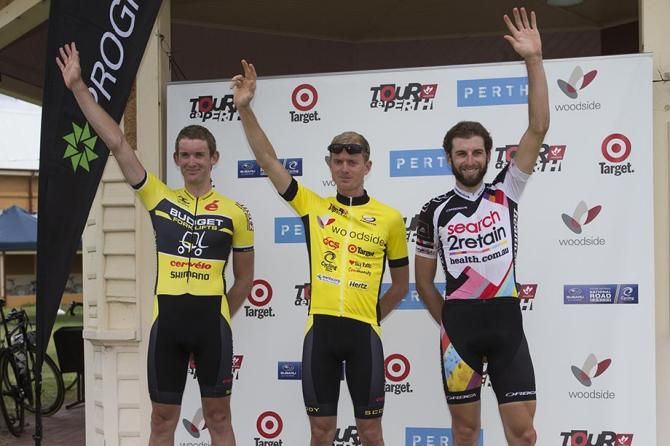 Tour de Perth podium for Stage 1: Sam Horgan, Jack Anderson (Budget Forklifts) and Neil Van Der Ploeg (search2retain0