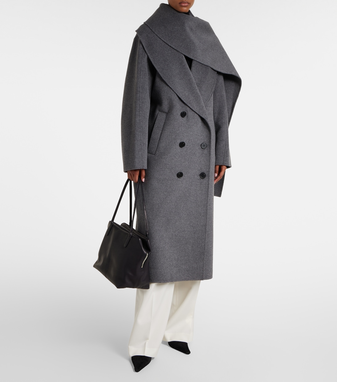 Scarf-Detail Wool and Cashmere Coat