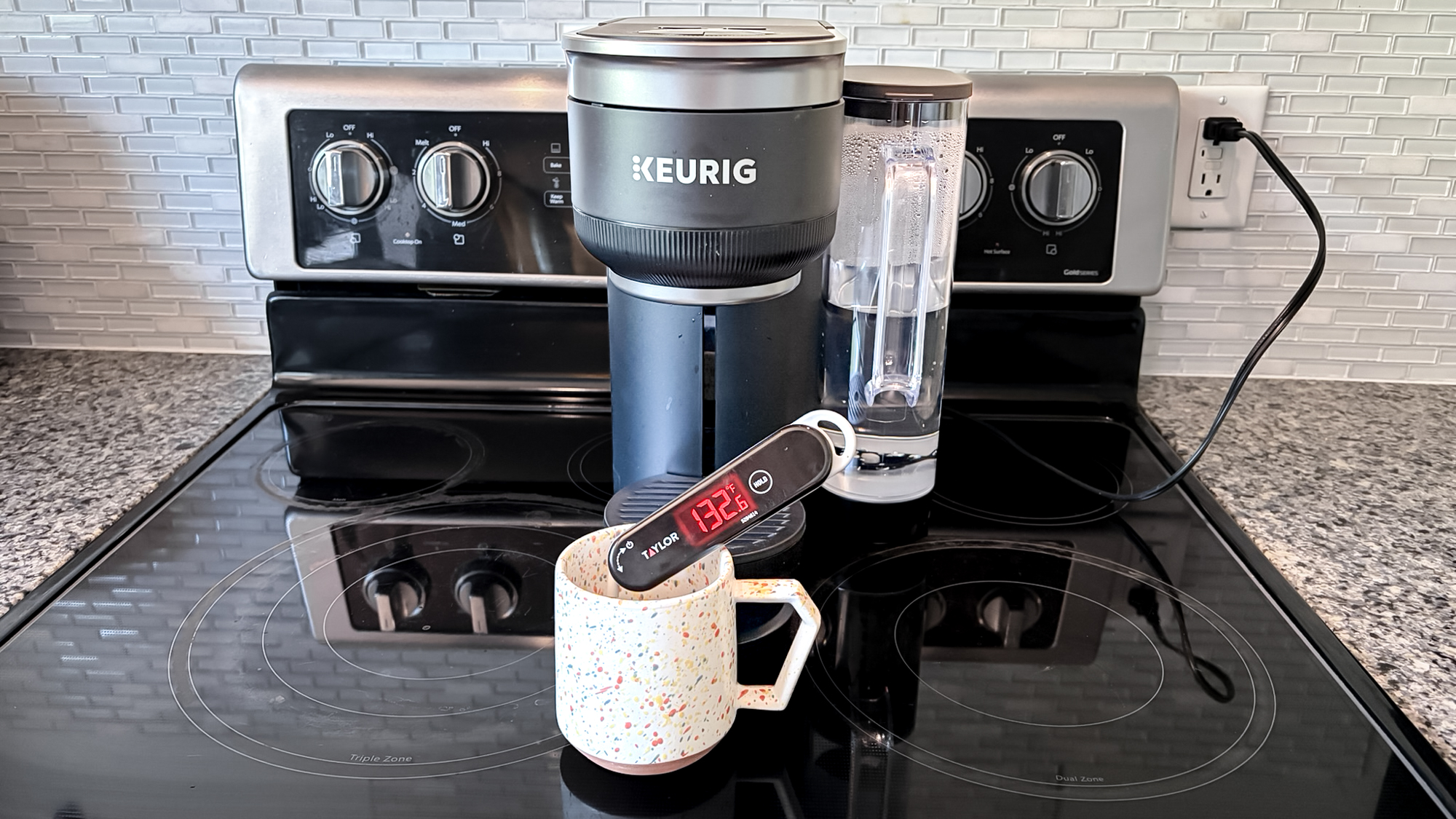 Keurig K-Crema coffee maker on a kitchen counter