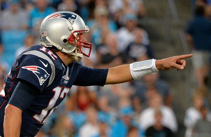 Tom Brady plays with the New England Patriots against the Carolina Panthers.