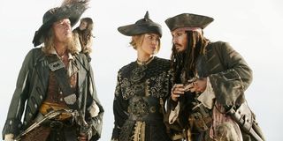 Captain Barbosa, Elizabeth Swann and Jack Sparrow in Pirates of the Caribbean: At World's End