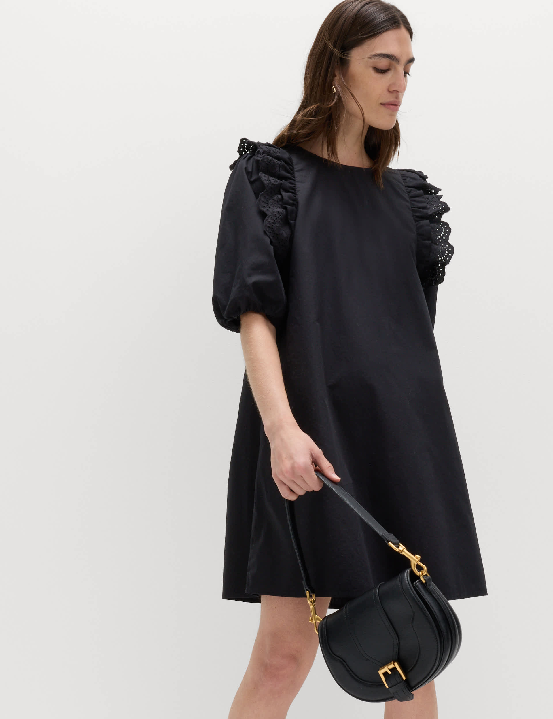 Broderie Frill Sleeve Mini Relaxed Dress