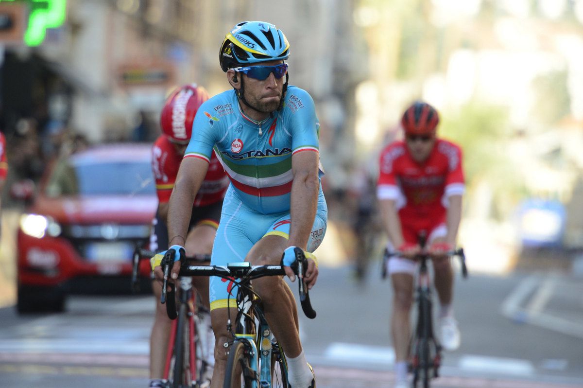 Vincenzo Nibali looking disintersted after crossing the line