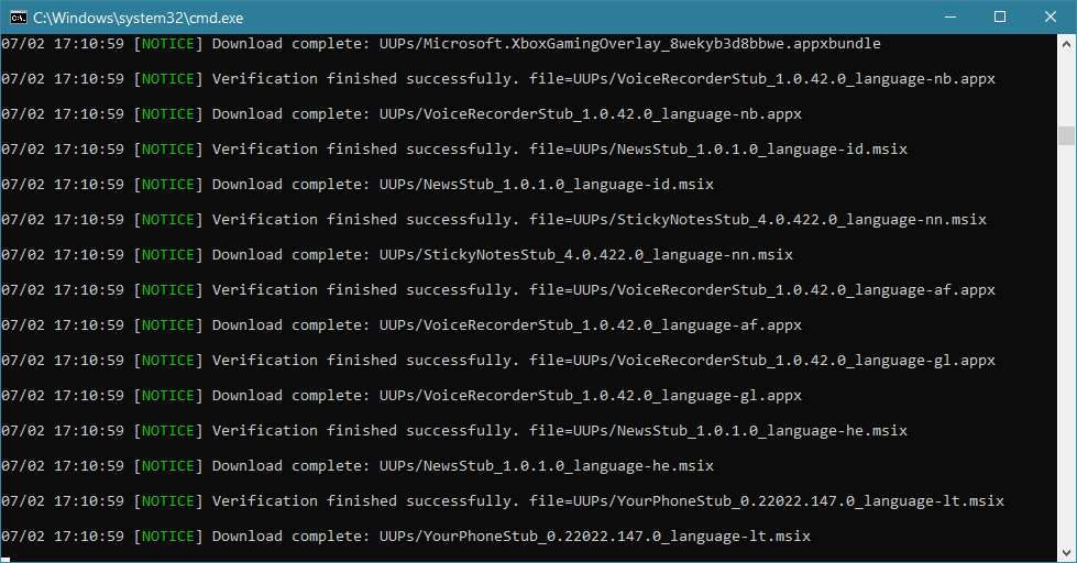 UUP Dump Script Downloading Windows 11