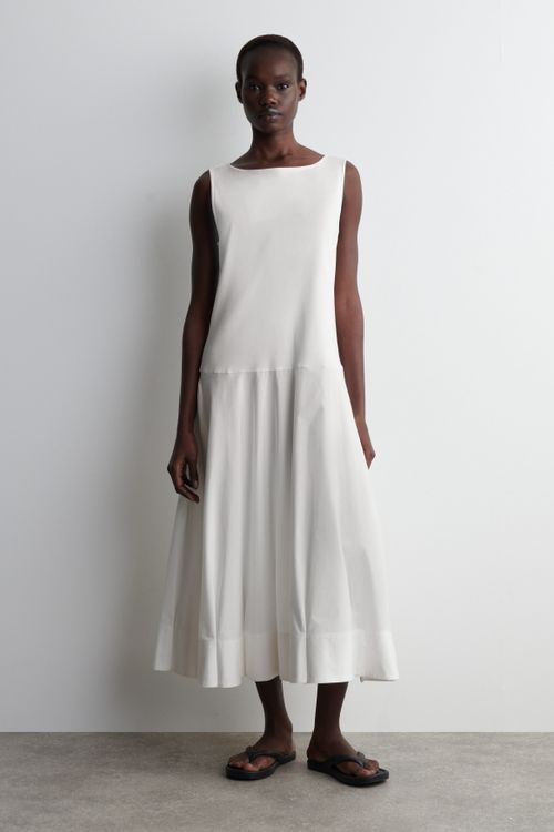 Boat-Neck Cotton A-Line Midi Dress