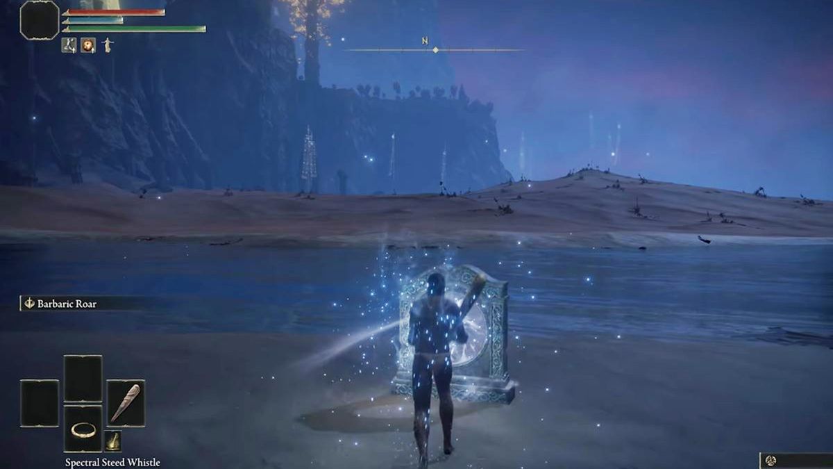 Elden Ring character approaches Radahn boss fight
