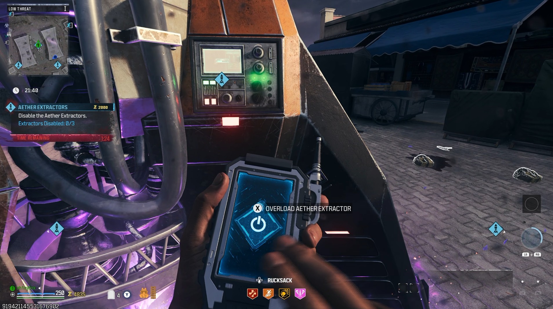 A screenshot from Call of Duty: Modern Warfare 3 Zombies completing an Aether Extractor contract.