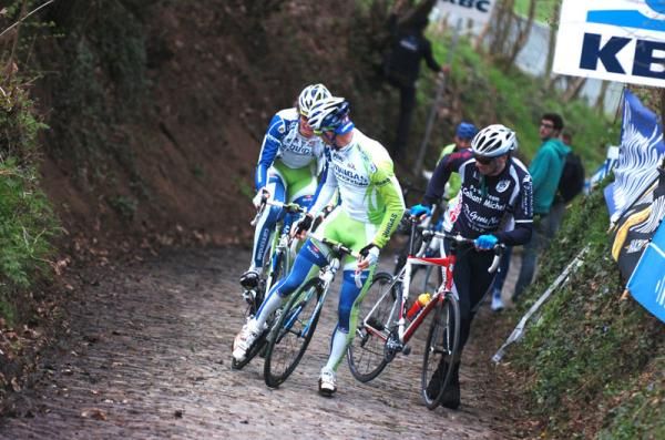 Liquigas-Cannondale riders recon critical Tour of Flanders climbs.