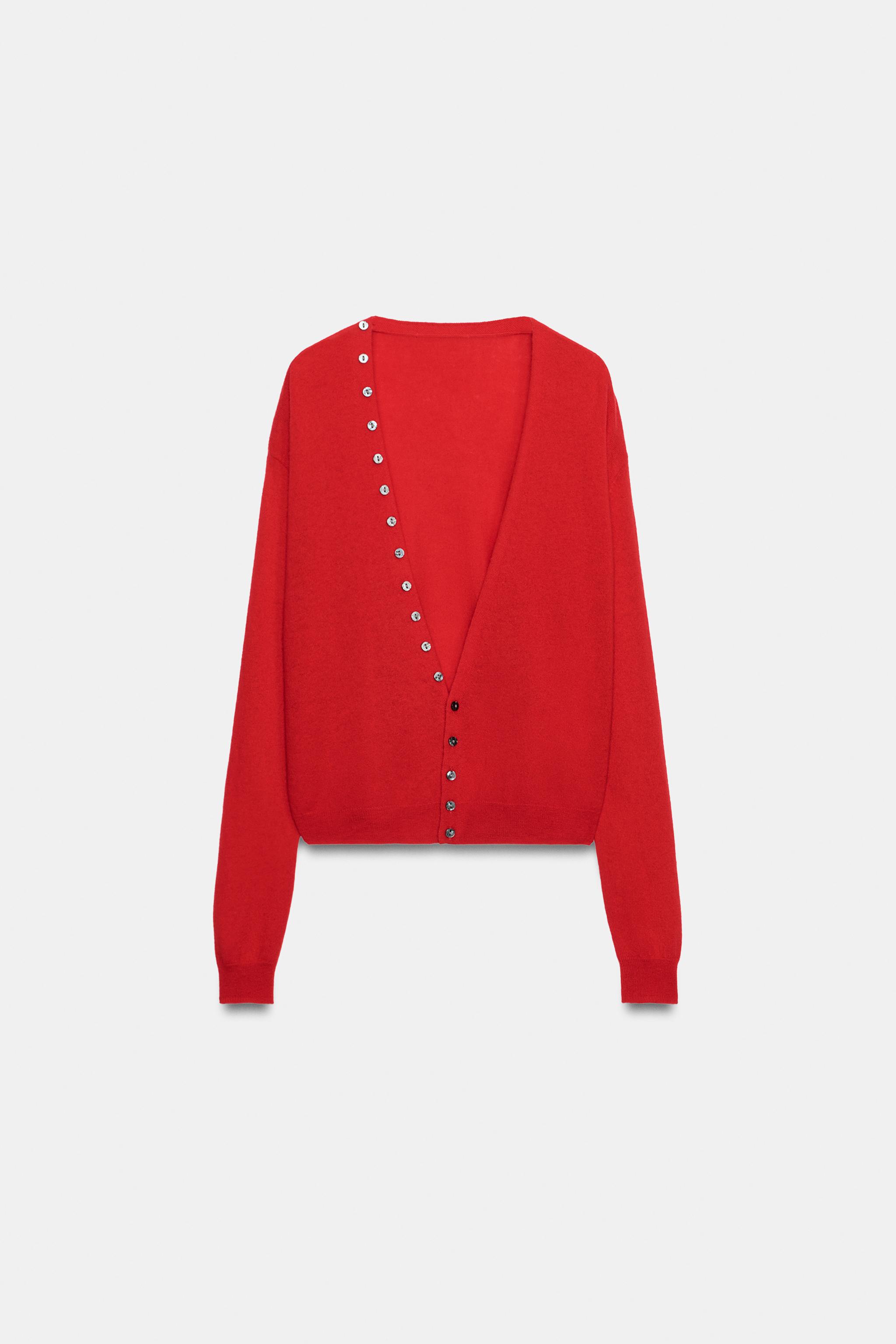 Extra Soft 100% Wool V-Neck Jacket - Red - S