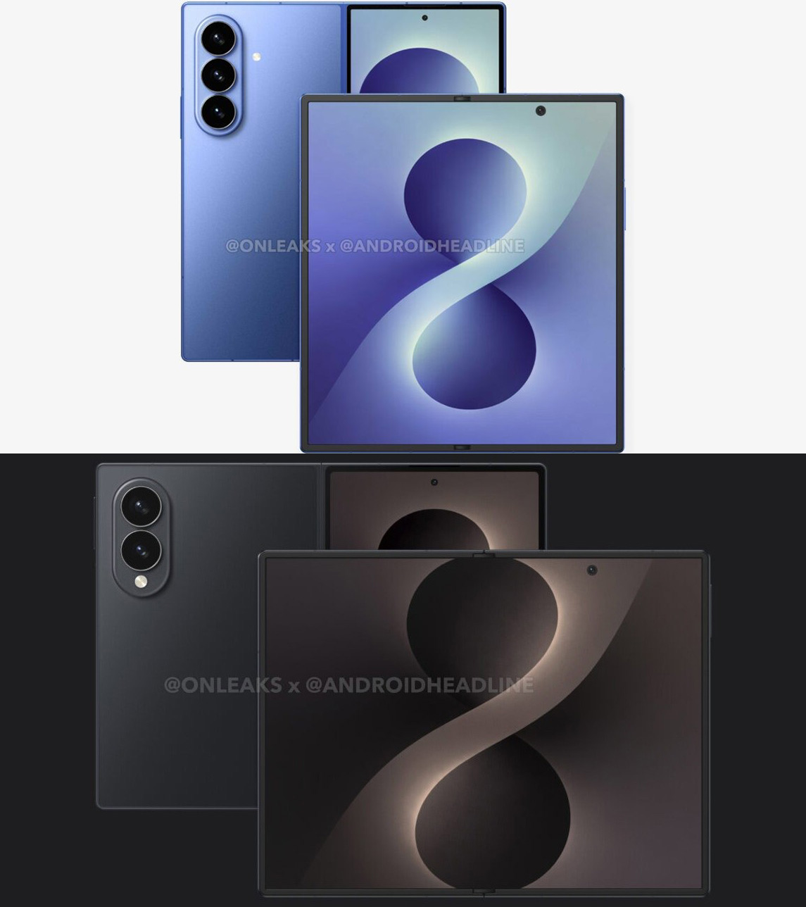 Leaked renders of the Samsung Galaxy Z Fold 8 and Z Fold 8 Wide