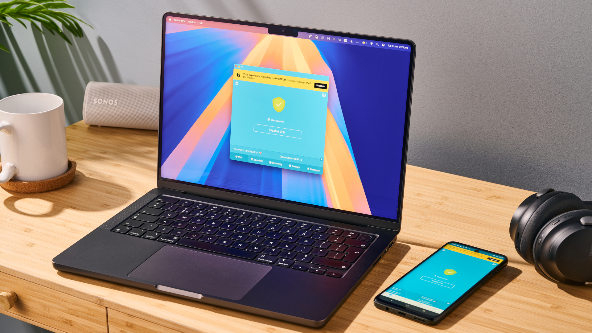 Hide.me Free app on macOS laptop