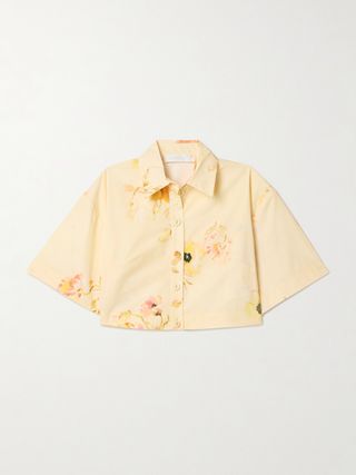 Lightburst Cropped Floral-Print Cotton-Poplin Shirt