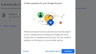 Create passkey for Google Account