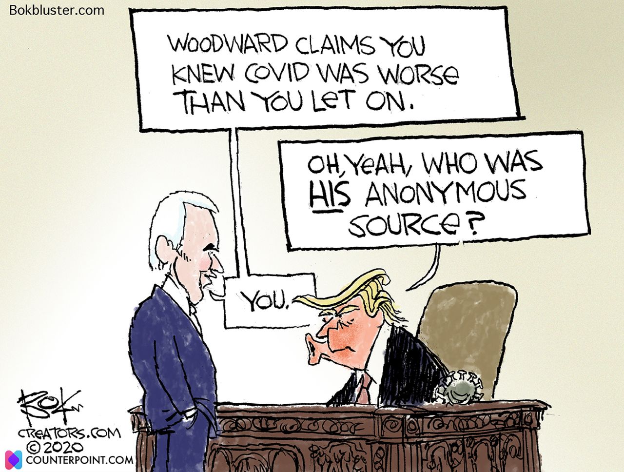 Political Cartoon U.S. Trump Woodward COVID