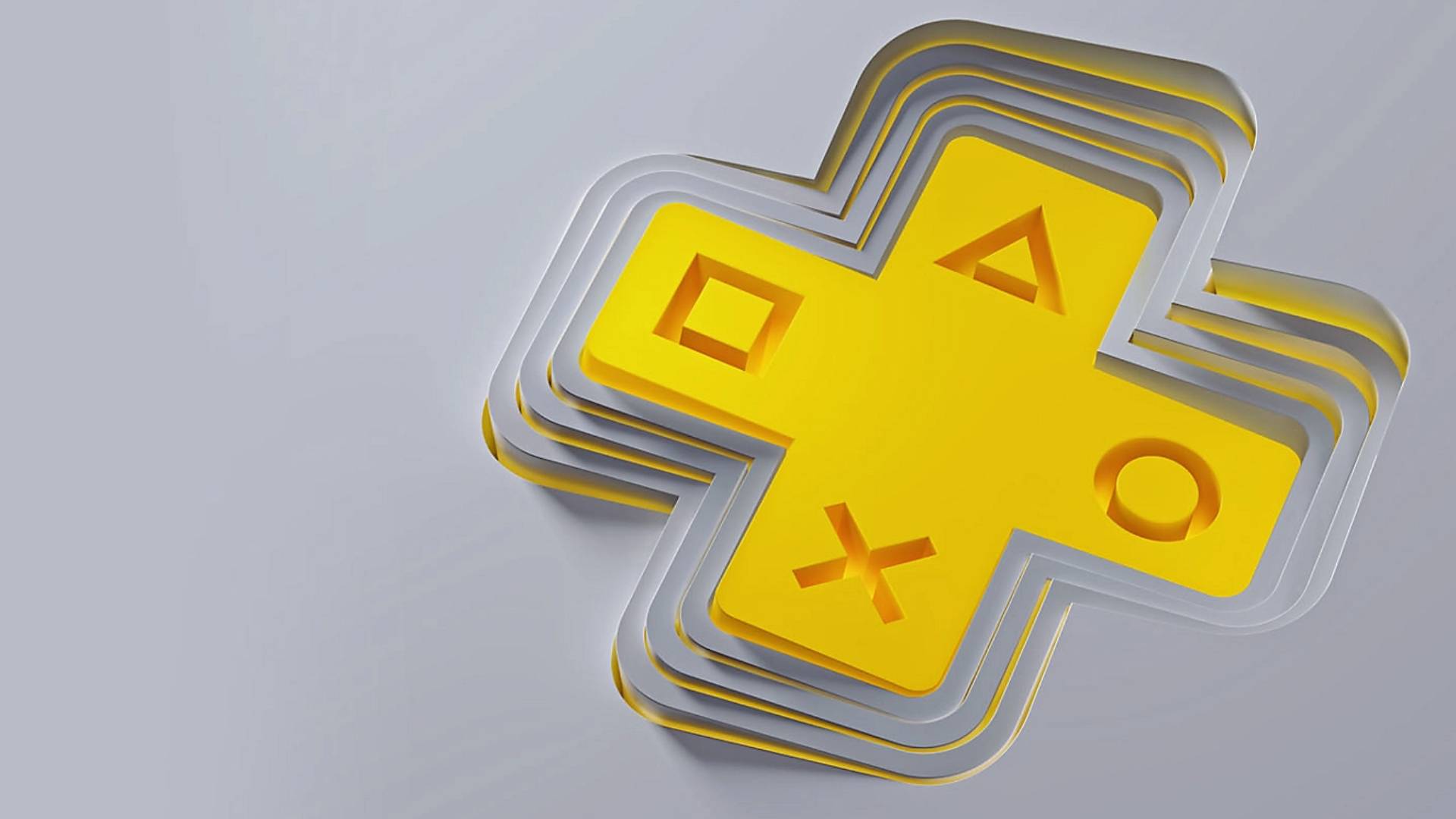 The PS Plus logo on a grey background