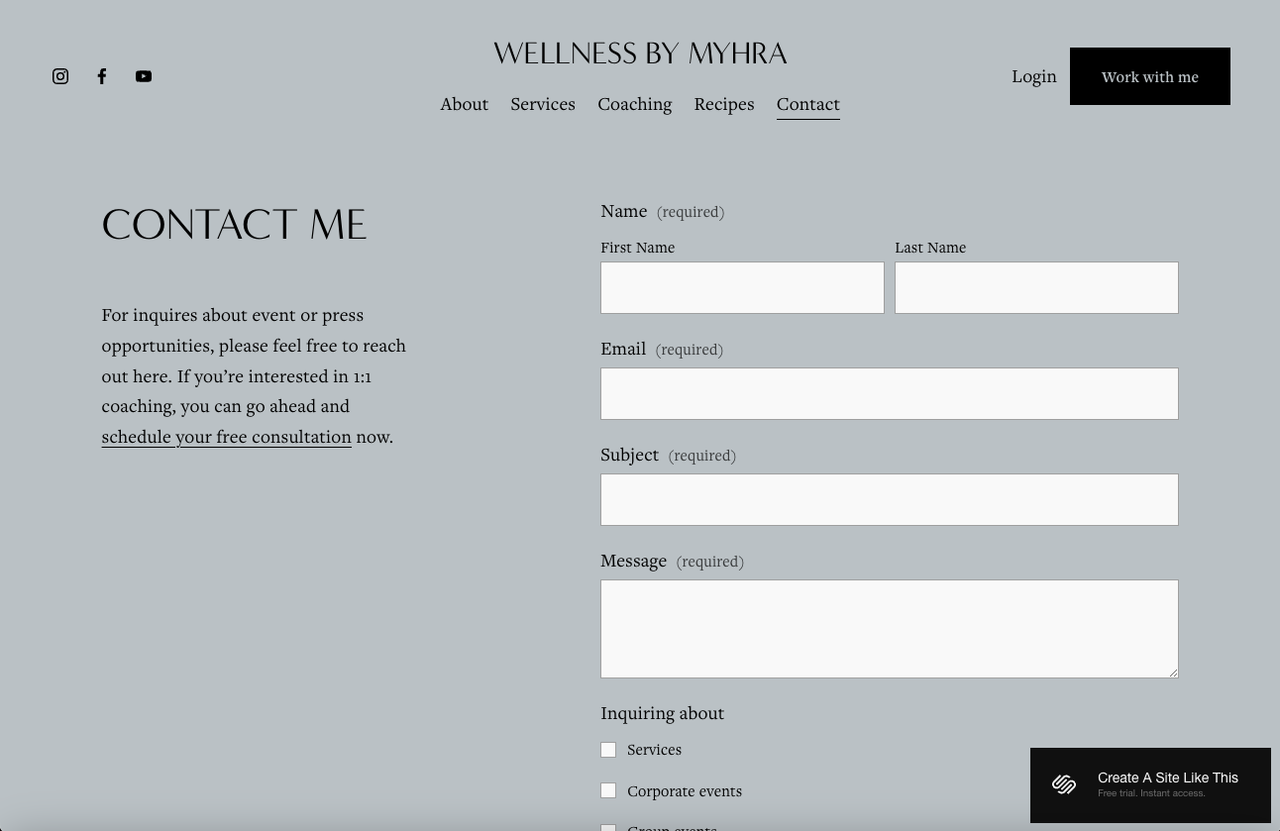 screenshot of Squarespace template