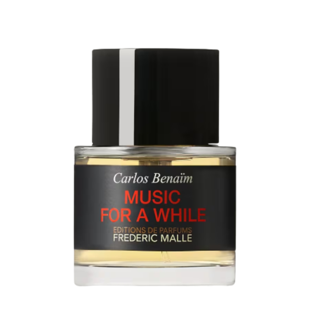 A product shot of the Frederic Malle MUSIC FOR A WHILE perfume, on a white background