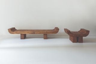 2 small wooden benches