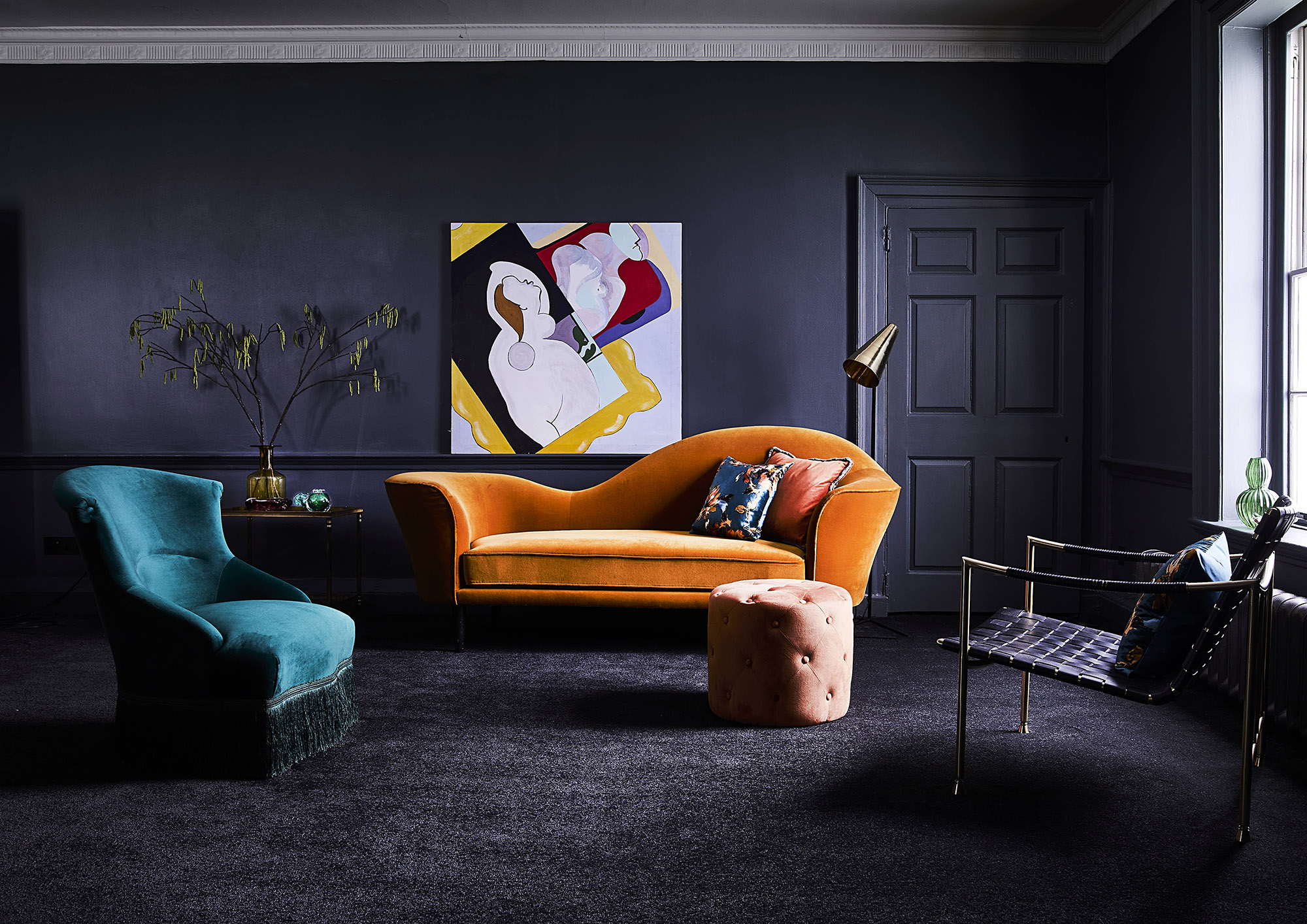 black vintage modern living room