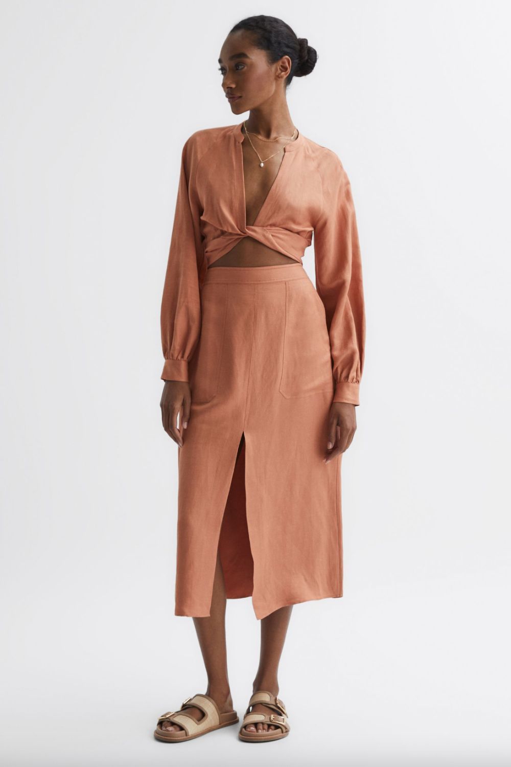Reiss Linen High Rise Skirt