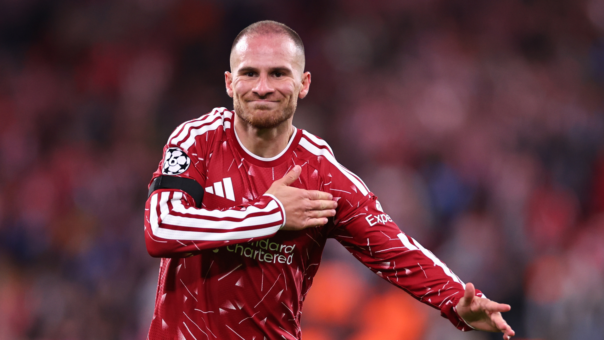 Mac Allister after scoring for Liverpool against Atletico Madrid 