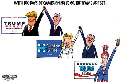 Political cartoon U.S. 2016 election Donald Trump Hillary Clinton campaign teams