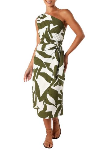 Zara Print One-Shoulder Midi Dress
