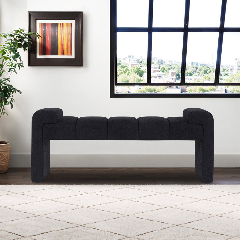 Wrought Studio&amp;trade; Laytona 55&quot; Boucle Upholstered Channel Tufted Bench With Arm &amp;amp; Reviews | Wayfair