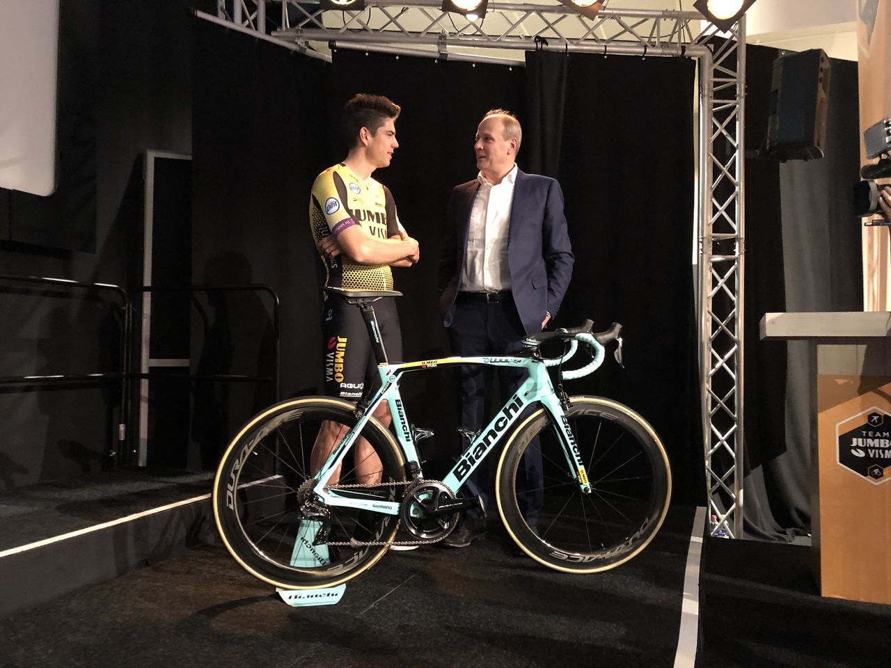 Wout van Aert appeared at the Jumbo-Visma team presentation