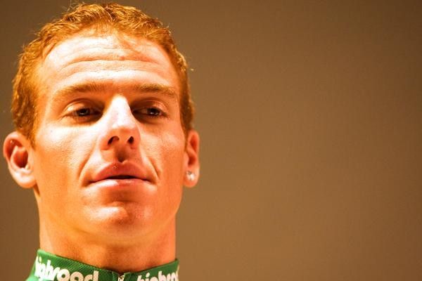 Adam Hansen, 26, during the Team High Road presentation inside the Cuberley Theatre in Palo Alto, California.