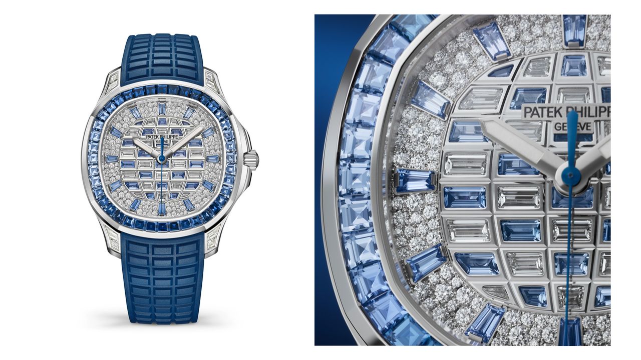 Patek Philippe AQUANAUT LUCE jewelled watch on blue rubber strap