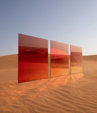 Red reflective panels in desert