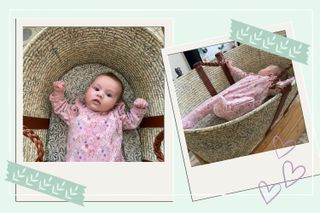 A collage of images of baby Freddie testing out the DockATot Moses basket
