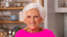 Mary Berry wearing pink jumper on her show Mary at 90 A Lifetime of Cooking
