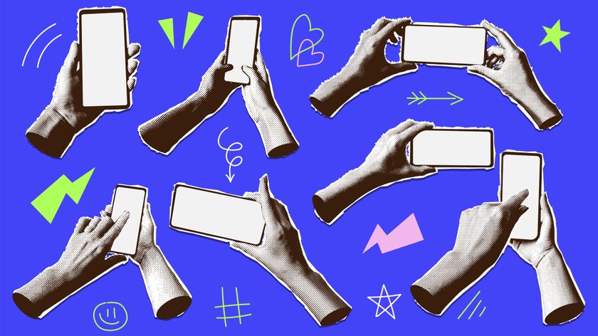Collage of hands holding smartphones