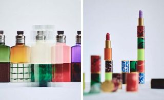 Dries Van Noten perfumes and lipsticks in multi-colour cases