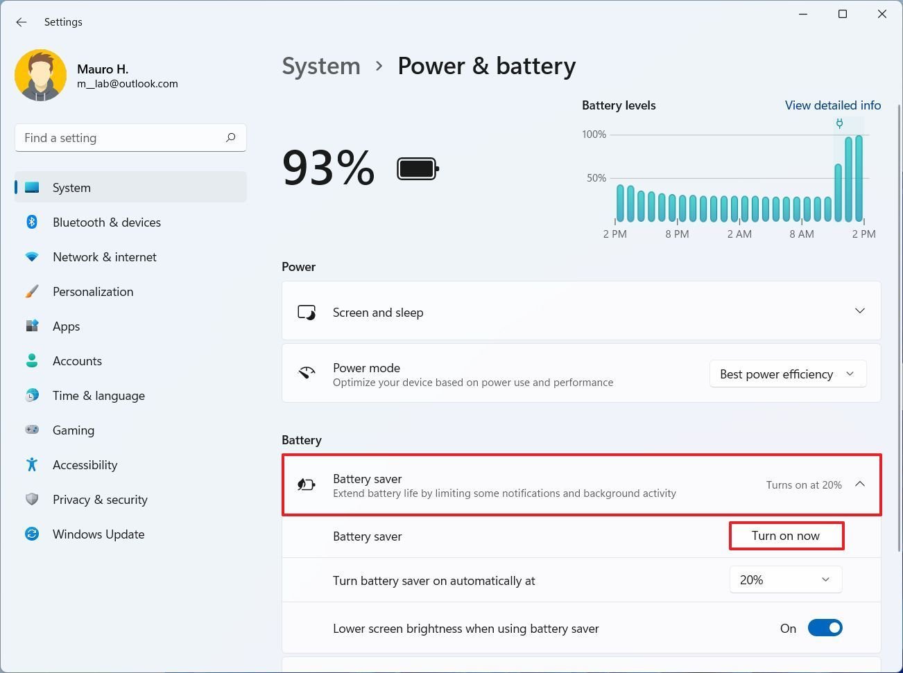 Turn on battery saver manually