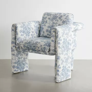 blue and white floral toile chair